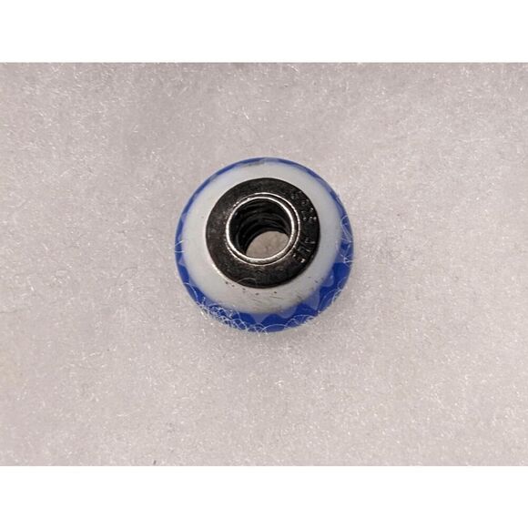 NEW Pandora White & Blue Murano Glass Beads w/Blue Decor - Picture 3 of 3